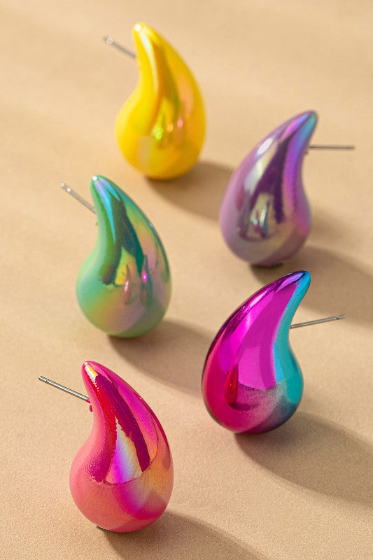 hollow puffy color coating teardrop earrings