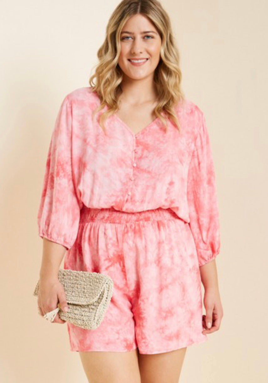 Plus Pink Tie Dye Romper