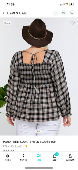 Plus Plaid Print Top