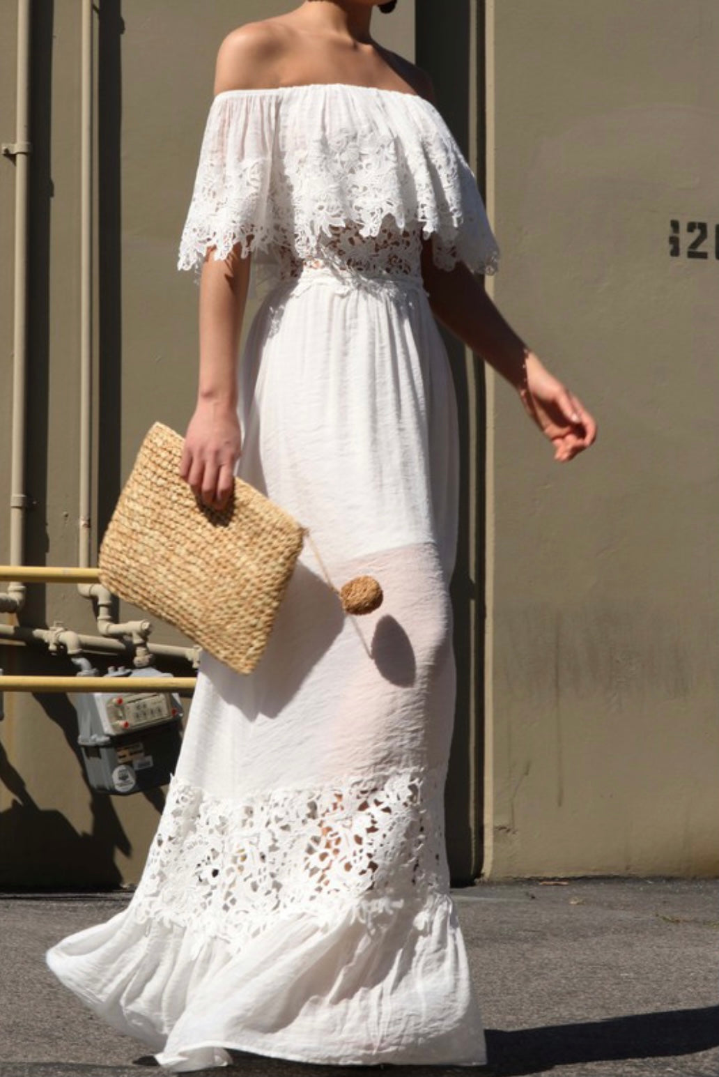 Off shoulder Off White Lace Dresses