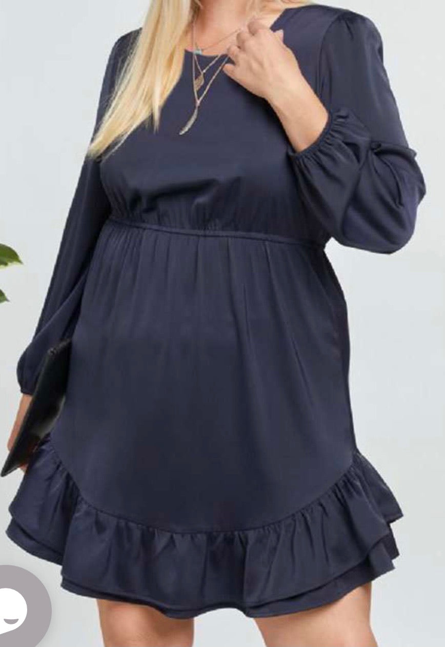 Navy long sleeve ruffle dress