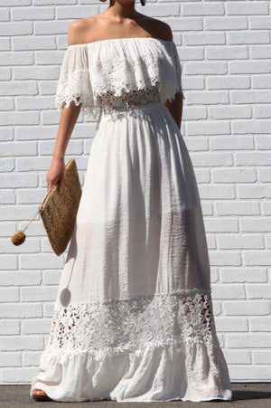 Off shoulder Off White Lace Dresses